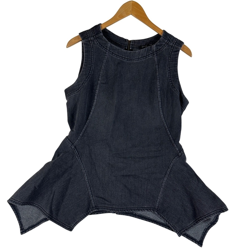 Banana Republic Womens 8 Black Denim Peplum Top Sleeveless Fit Flare Zip Back